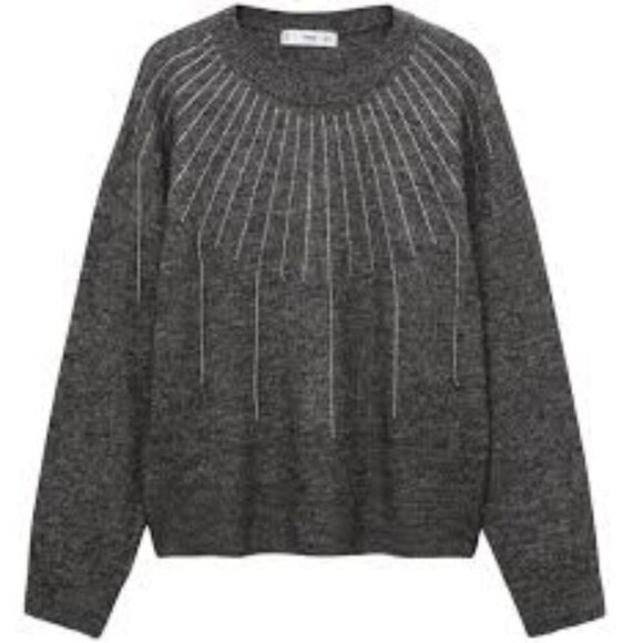 Mango Women's Glitter Detail Knitted Sweater gray size L NWOT - Picture 1 of 15